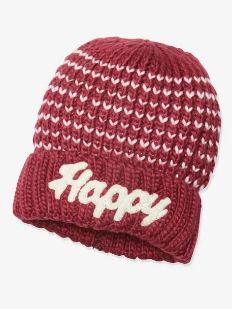 Bonnet Fille En Maille Jacquard Et Pompon En Fausse Fourrure Framboise - Vertbaudet – Image 2