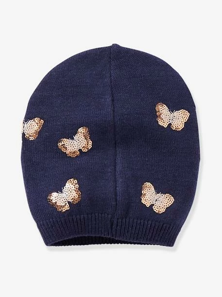 Bonnet Fille Papillons En Sequins Marine Grisé - Vertbaudet 2 Bonnet Fille Papillons En Sequins Marine Grisé - Vertbaudet – Image 2