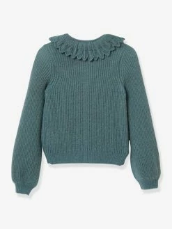 Alternative view of Cardigan Fille Col Fantaisie CYRILLUS Vert Fonce Uni - Cyrillus