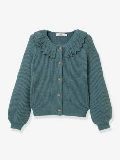 Cardigan Fille Col Fantaisie CYRILLUS Vert Fonce Uni - Cyrillus