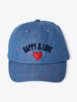 Casquette Fille Imprimée Cœurs Et Message Happy & Love Chambray - Vertbaudet -cyrillus boutique casquette fille imprimee coeurs et message happy love 2