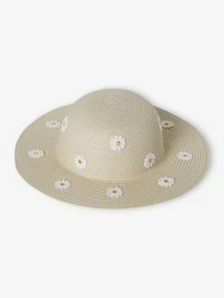 Chapeau Aspect Paille Avec Marguerites Fille Sable - Vertbaudet