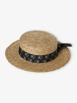 Chapeau Aspect Paille Avec Ruban Imprimé Fille Sable - Vertbaudet
