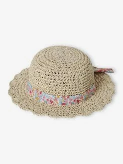 Alternative view of Chapeau Aspect Paille Effet Crochet Avec Ruban Imprimé Fille Sable - Vertbaudet