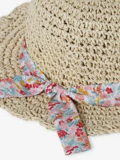 Chapeau Aspect Paille Effet Crochet Avec Ruban Imprimé Fille Sable - Vertbaudet -cyrillus boutique chapeau aspect paille effet crochet avec ruban imprime fille 2