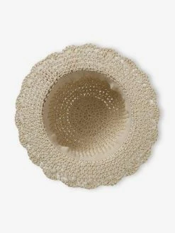 Chapeau Aspect Paille Effet Crochet Avec Ruban Imprimé Fille Sable - Vertbaudet -cyrillus boutique chapeau aspect paille effet crochet avec ruban imprime fille 3