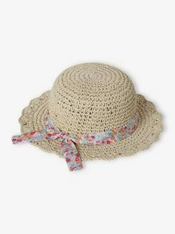 Chapeau Aspect Paille Effet Crochet Avec Ruban Imprimé Fille Sable - Vertbaudet -cyrillus boutique chapeau aspect paille effet crochet avec ruban imprime fille 4