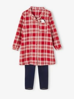 Chemise De Nuit En Flanelle Et Legging Noël Fille Carreaux Rouge - Vertbaudet