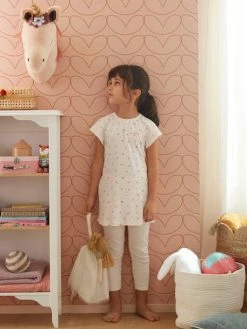Chemise De Nuit En Maille Côtelée "cerises" + Legging Uni Fille Rose Nude - Vertbaudet
