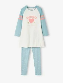 Chemise De Nuit "happiness" + Legging Imprimé Coeurs Coquille D'oeuf - Vertbaudet