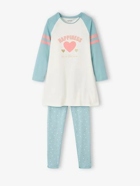 Chemise De Nuit "happiness" + Legging Imprimé Coeurs Coquille D'oeuf - Vertbaudet