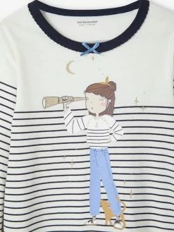 Chemise De Nuit Marinière "égérie" + Legging Imprimé Coeurs Marine - Vertbaudet -cyrillus boutique chemise de nuit mariniere egerie legging imprime coeurs 2