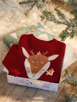 Coffret De Noël Pull Fille Motif Biche Et Barrette Assortie Rouge - Vertbaudet