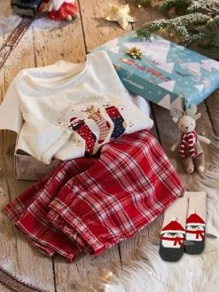 Coffret Noël Pyjama + Chaussettes Fille Cosy Christmas Ivoire Chiné - Vertbaudet