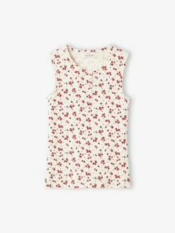 Débardeur à Fleurs Maille Côtelée Fille écru - Vertbaudet