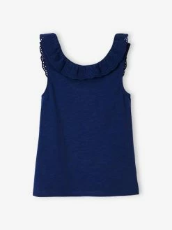 Débardeur Fille Col Volanté En Broderie Anglaise Bleu - Vertbaudet