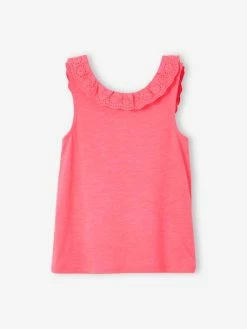 Débardeur Fille Col Volanté En Broderie Anglaise Bleu - Vertbaudet -cyrillus boutique debardeur fille col volante en broderie anglaise 3