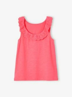Débardeur Fille Col Volanté En Broderie Anglaise Bleu - Vertbaudet -cyrillus boutique debardeur fille col volante en broderie anglaise 4