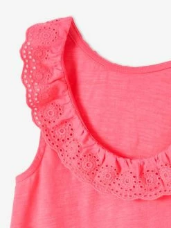 Débardeur Fille Col Volanté En Broderie Anglaise Bleu - Vertbaudet -cyrillus boutique debardeur fille col volante en broderie anglaise 5