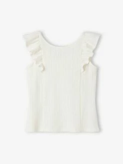 Débardeur Volanté En Maille Pointelle Fille écru - Vertbaudet