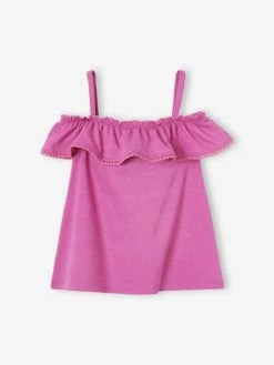 Débardeur Volanté Fille En Tissu Fantaisie Reliéfé Pivoine - Vertbaudet