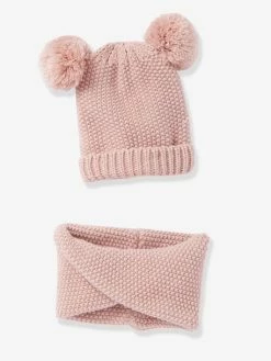 Ensemble Bonnet à Pompons Et Snood Croisé Fille Blush Foncé - Vertbaudet