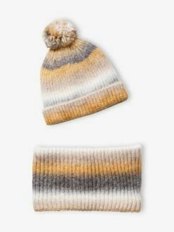 Alternative view of Ensemble Bonnet Et Snood Jacquard Fille Beige Imprimé - Vertbaudet
