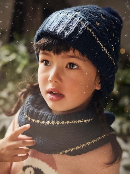 Ensemble Bonnet + Snood + Gants Coeurs Fille Encre Imprimé - Vertbaudet 2 Ensemble Bonnet + Snood + Gants Coeurs Fille Encre Imprimé - Vertbaudet – Image 2
