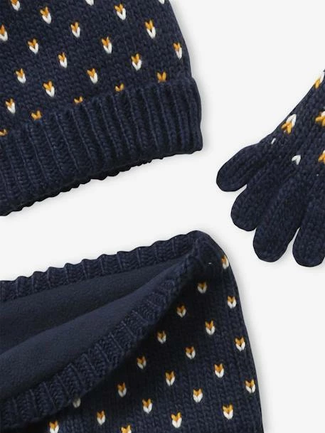 Ensemble Bonnet + Snood + Gants Coeurs Fille BASICS Encre Imprimé - Vertbaudet 6 Ensemble Bonnet + Snood + Gants Coeurs Fille BASICS Encre Imprimé - Vertbaudet – Image 6