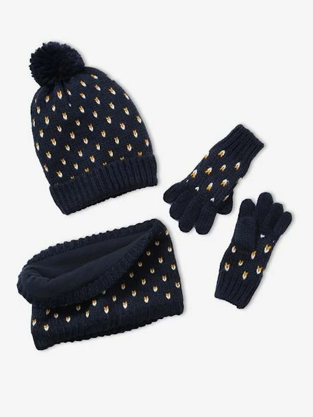 Ensemble Bonnet + Snood + Gants Coeurs Fille BASICS Encre Imprimé - Vertbaudet 1 Ensemble Bonnet + Snood + Gants Coeurs Fille BASICS Encre Imprimé - Vertbaudet