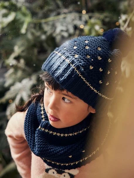 Ensemble Bonnet + Snood + Gants Coeurs Fille Encre Imprimé - Vertbaudet 1 Ensemble Bonnet + Snood + Gants Coeurs Fille Encre Imprimé - Vertbaudet