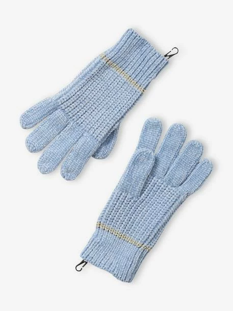 Ensemble Bonnet + Snood + Gants Maille Chenille Fille Bleu Clair - Vertbaudet 4 Ensemble Bonnet + Snood + Gants Maille Chenille Fille Bleu Clair - Vertbaudet – Image 4