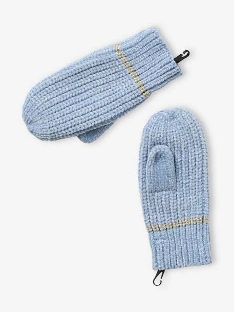 Ensemble Bonnet + Snood + Gants Maille Chenille Fille Bleu Clair - Vertbaudet 5 Ensemble Bonnet + Snood + Gants Maille Chenille Fille Bleu Clair - Vertbaudet – Image 5