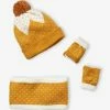 Ensemble Bonnet + Snood + Gants Maille Jacquard Dorée Jaune Imprimé - Vertbaudet