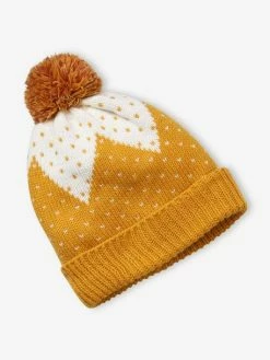 Ensemble Bonnet + Snood + Gants Maille Jacquard Dorée Jaune Imprimé - Vertbaudet -cyrillus boutique ensemble bonnet snood gants maille jacquard doree 2