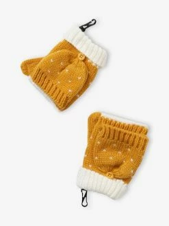 Ensemble Bonnet + Snood + Gants Maille Jacquard Dorée Jaune Imprimé - Vertbaudet -cyrillus boutique ensemble bonnet snood gants maille jacquard doree 4