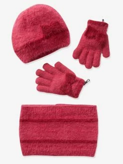 Alternative view of Ensemble Fille Bonnet + Foulard + Gants Framboise - Vertbaudet