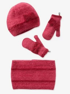 Ensemble Fille Bonnet + Foulard + Gants Framboise - Vertbaudet
