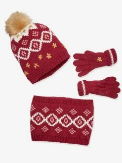 Alternative view of Ensemble Fille Bonnet + Snood + Gants Jacquard Framboise - Vertbaudet