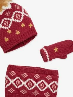 Ensemble Fille Bonnet + Snood + Gants Jacquard Framboise - Vertbaudet -cyrillus boutique ensemble fille bonnet snood gants jacquard 2