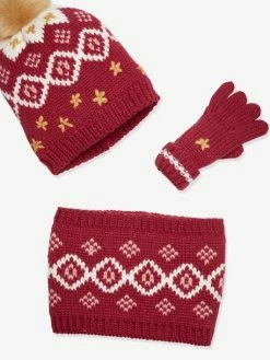 Ensemble Fille Bonnet + Snood + Gants Jacquard Framboise - Vertbaudet -cyrillus boutique ensemble fille bonnet snood gants jacquard 3