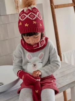 Ensemble Fille Bonnet + Snood + Gants Jacquard Framboise - Vertbaudet -cyrillus boutique ensemble fille bonnet snood gants jacquard 4