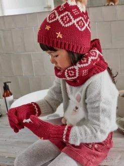 Ensemble Fille Bonnet + Snood + Gants Jacquard Framboise - Vertbaudet -cyrillus boutique ensemble fille bonnet snood gants jacquard 5
