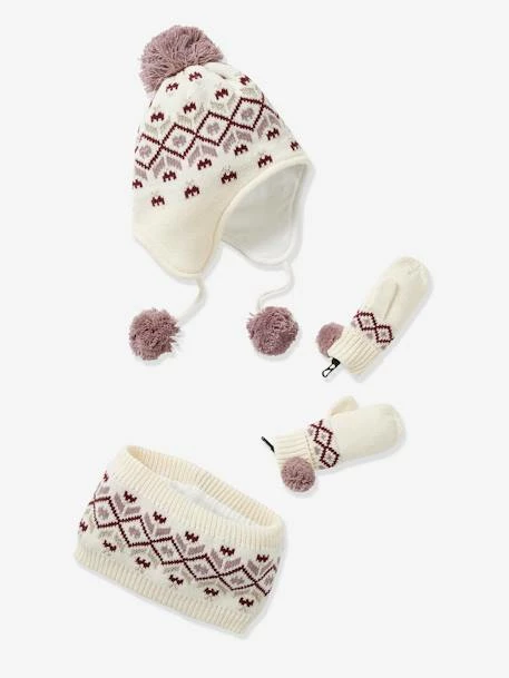 Ensemble Fille Bonnet + Snood + Gants Jacquard écru - Vertbaudet 2 Ensemble Fille Bonnet + Snood + Gants Jacquard écru - Vertbaudet – Image 2