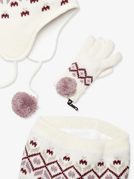 Ensemble Fille Bonnet + Snood + Gants Jacquard écru - Vertbaudet 4 Ensemble Fille Bonnet + Snood + Gants Jacquard écru - Vertbaudet – Image 4