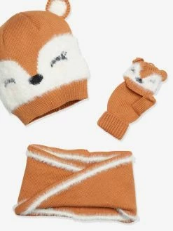Ensemble Fille Bonnet + Snood + Mitaines Ours Beige - Vertbaudet -cyrillus boutique ensemble fille bonnet snood mitaines ours 2