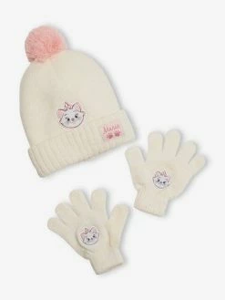 Ensemble Fille Disney® Marie Les Aristochats Bonnet + Gants Beige Chiné Et Rose - Disney