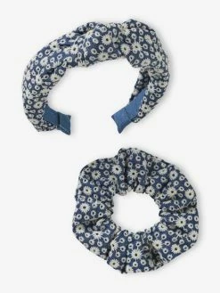 Alternative view of Ensemble Serre-tête + Choucou Broderie Anglaise Fille Bleu Jean - Vertbaudet
