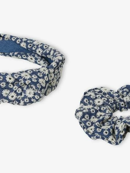 Ensemble Serre-tête + Choucou Broderie Anglaise Fille Bleu Jean - Vertbaudet 3 Ensemble Serre-tête + Choucou Broderie Anglaise Fille Bleu Jean - Vertbaudet – Image 3