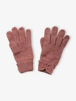 Gants Fille En Maille Avec Noeuds Bois De Rose - Vertbaudet